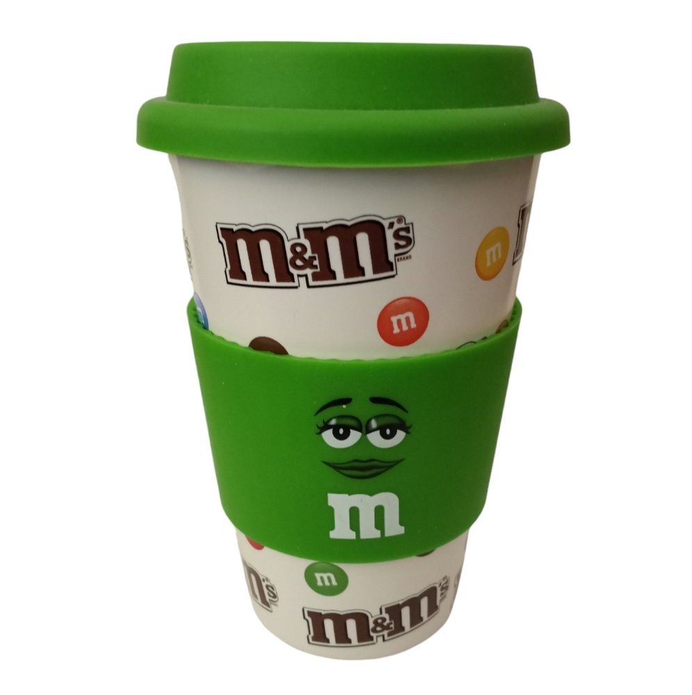 M & M Mars Tumbler with Green Silicone Lid and Band